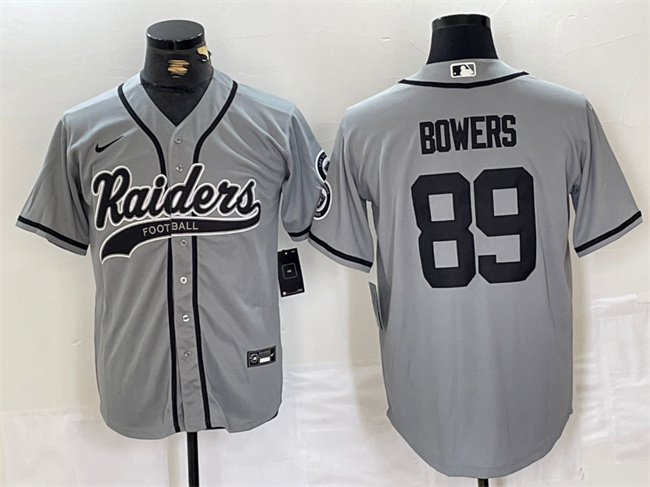 Men's Las Vegas Raiders #89 Brock Bowers Grey Cool Base Stitched Baseball Jersey